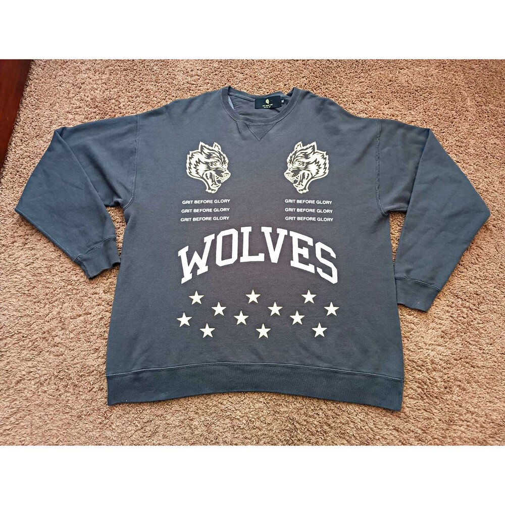 Darc Sports Wolf Graphic Print Crewneck Pullover Sweatshirt Gray Women's XL